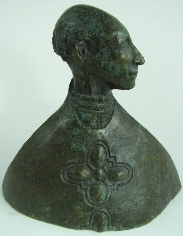 Elliot Offner, Bronze Sculpture: "Medieval Liturgical Figure" ca. 1975, signed - Offner. Dimensions: height - 6", width - 6 1/4", diameter - 3 1/4"