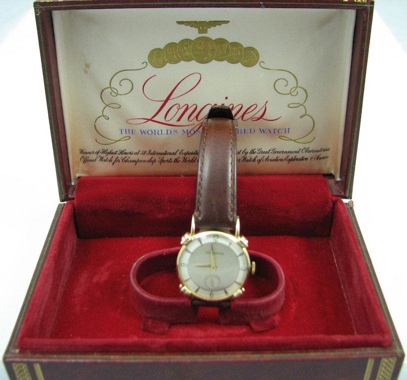 Longines Men's 14K Yellow Gold Manual Wind Wrist Watch: With second hand, sundial. In original box #836220