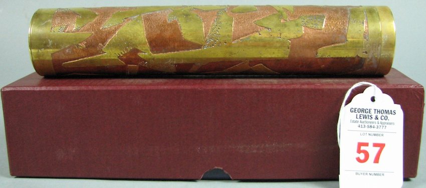 Handcrafted Copper and Brass Kaleidoscope: Signed Steven Auger, 1983. #1254. Length - 10", Diameter - 2"