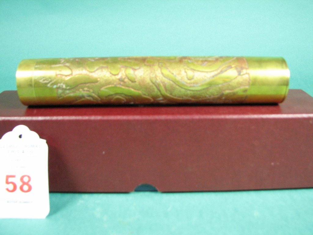 Handcrafted Copper and Brass Kaleidoscope: Signed Steven Auger, 1984. Length - 8", Diameter 1 1/2"