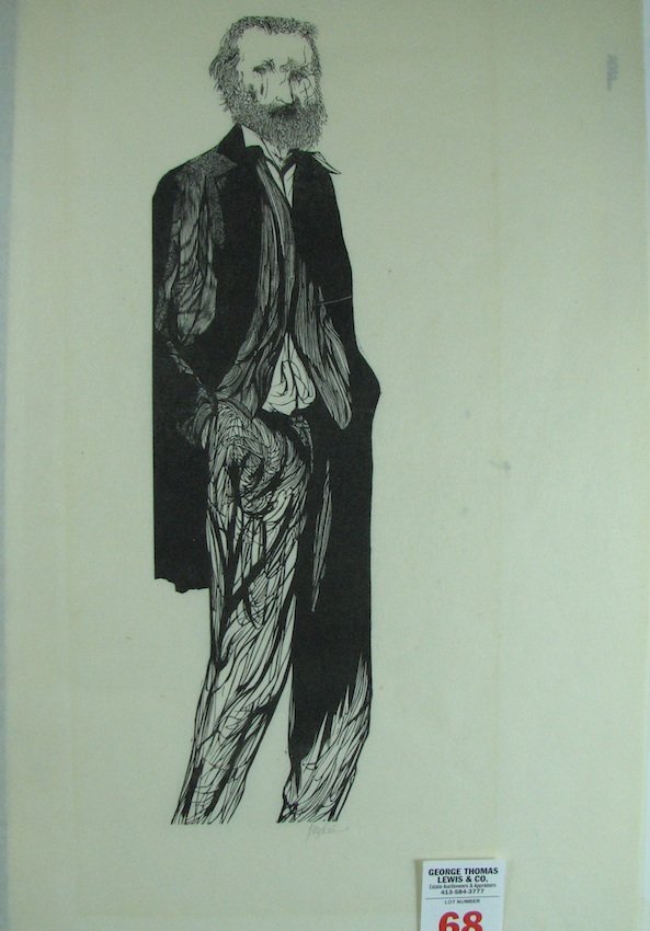Leonard Baskin, Woodcut: Walt Whitman", signed. 17 1/2" x 7 1/2