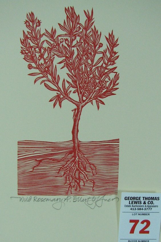 Elliot Offner, Woodcut: Wild Rosemary" Artist's proof. Signed and titled in pencil (from the artist's estate). 11" x 7 3/8