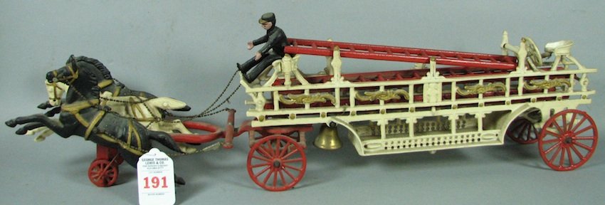 Cast Iron Hook-and-Ladder Fire Truck: Length - 30", Height - 9"