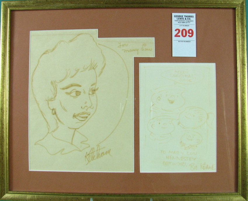 (Hank) Ketchum and Bil Keane Drawings: Framed together, both signed. Creators of "Dennis the Menace" and "The Family Circus". 10" x 8", 7" x 5"