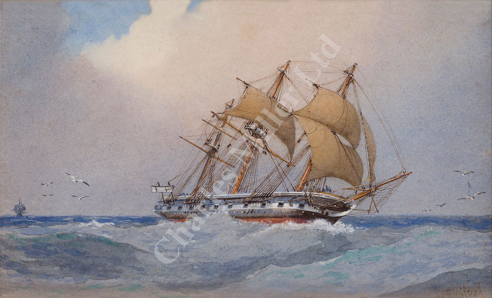 WILLIAM FREDERICK MITCHELL (BRITISH, 1845-1914) H.M.S.: WILLIAM FREDERICK MITCHELL (BRITISH, 1845-1914) H.M.S. 'Challenger' on Expedition 1872-76 Signed 'W.F. Mitchell' (lower right) Watercolour heightened with bodycolour 5 x 8¼in. (12.5 x 21cm.)Foo