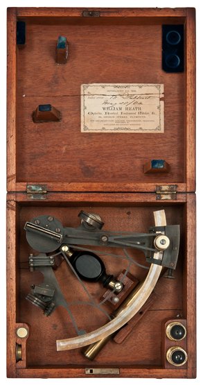AN ATTRACTIVE MID 19TH-CENTURY 6IN. RADIUS VERNIER SEXT: AN ATTRACTIVE MID 19TH-CENTURY 6IN. RADIUS VERNIER SEXTANT BY SPENCER BROWNING & CO., PORTSMOUTH formerly owned by Captain Hay R.N. Commander of the Royal Yacht Victoria and Albert, the oxidised-brass