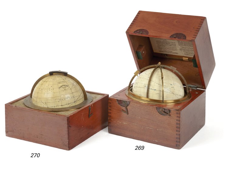 A MID 20TH-CENTURY 7IN. STAR GLOBE BY KELVIN & HUGHES L: A MID 20TH-CENTURY 7IN. STAR GLOBE BY KELVIN & HUGHES LTD with paper gores applied to a wooden core, maker's label inscribed Kelvin & Hughes Ltd Star Globe Epoch 1975 printed by George Philip & Son Lt