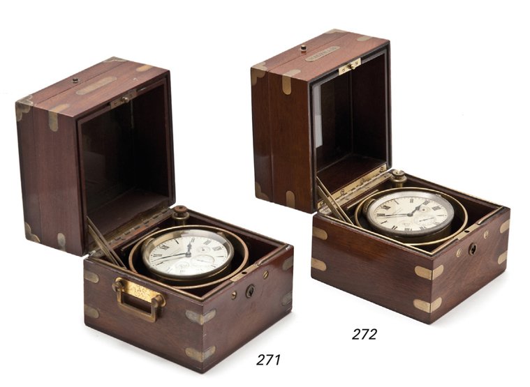 AN 8-DAY DECK WATCH BY WALTHAM, NO. 19042150 the 2½in s: AN 8-DAY DECK WATCH BY WALTHAM, NO. 19042150 the 2½in silvered dial signed below 'XII' Waltham Watch Co. with Arabic numerals, subsidiary seconds and up/down dials, blued-steel hands and fob wind abo