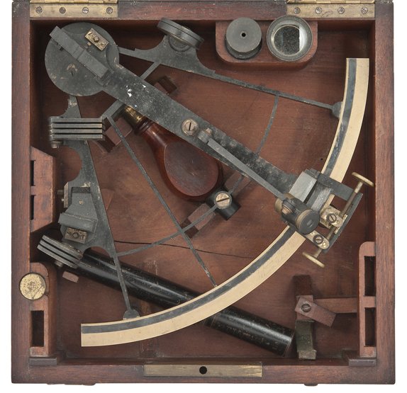 A 19TH-CENTURY 7½IN. FRENCH VERNIER SEXTANT BY EDMOND L: A 19TH-CENTURY 7½IN. FRENCH VERNIER SEXTANT BY EDMOND LORIEUX, PARIS with black-painted brass lattice frame, polished-brass arc signed and inscribed E. Lorieux a Paris (2033) Schiaretti Bellieni a Br