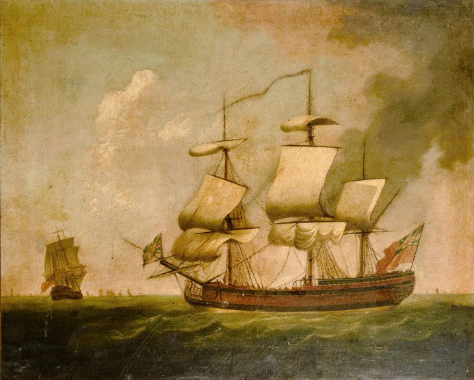 AFTER THOMAS WHITCOMBE (BRITISH, LATE 18TH-CENTURY) A: AFTER THOMAS WHITCOMBE (BRITISH, LATE 18TH-CENTURY) A Merchantman in two positions Oil on canvas 35½ x 44¼in. (90 x 112.3cm.)