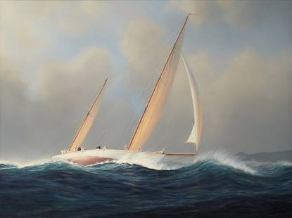 TIM THOMPSON (BRITISH, B. 1951) Hot Pursuit in Heavy: TIM THOMPSON (BRITISH, B. 1951) Hot Pursuit in Heavy Seas Oil on canvas Signed and dated 'TFR Thompson ©'; artist's title to verso 21½ x 29½in. (54.5 x 75cm.)