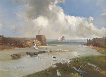 ARR VERNON WARD DE BEAUVOIR (BRITISH, 1905-85): ARR VERNON WARD DE BEAUVOIR (BRITISH, 1905-85), A harbour entrance, Cornwall, Signed 'Vernon Ward' (lower left) and inscribed on reverse, Oil in canvas board, 11Â½ x 15Â¼in. (29 x 39cm.)