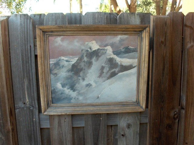 Listed American Artist Eric Sloane Original Paintin: Guaranteed original work by the sought after artist Eric Sloane 1905-1985 wonderful scene with a single skier going down the ski sloape. measures 16" x 20" and 20" x 24" with frame. The consignor acqu