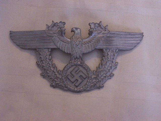 Nazi Police Hat Badge: measures 6 1/4 in wide X 3 1/4 in original period please see photos
