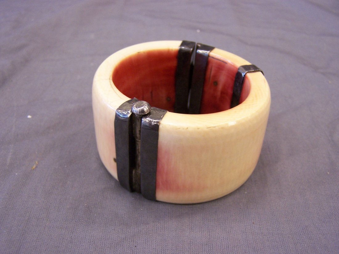 Old Elephant Ivory and Silver Bangle Braclet: Old Tribal bangle braclet Elephant ivory and tested silver accents