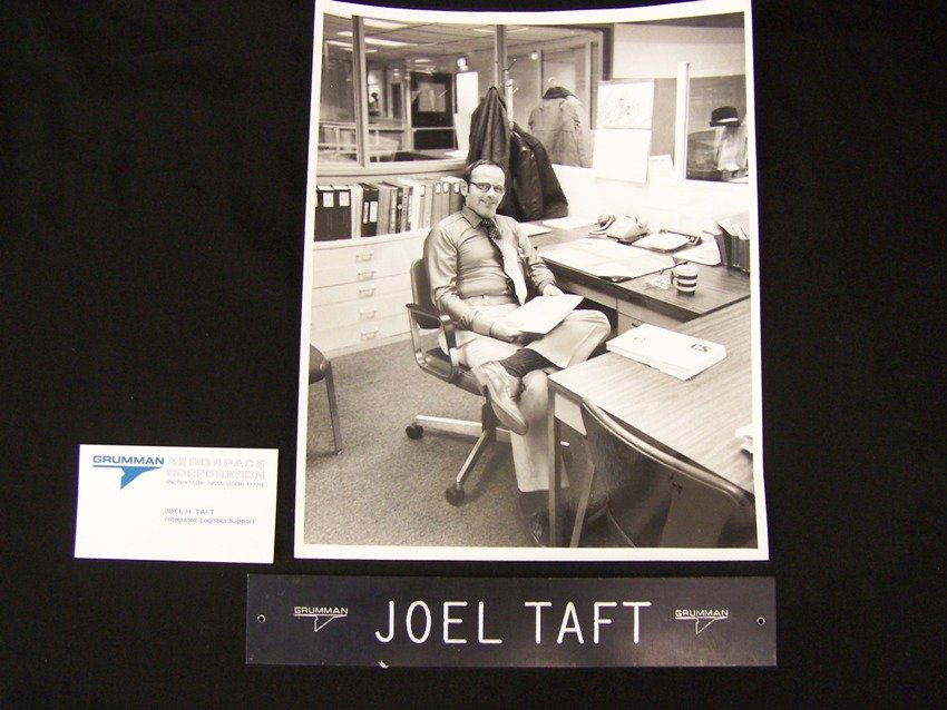 Grumman Name Plate and Photo: 1970's photo and name plate From the estate of a Joel H. Taft a 40 plus year veteran of Grumman Aerospace Corporation