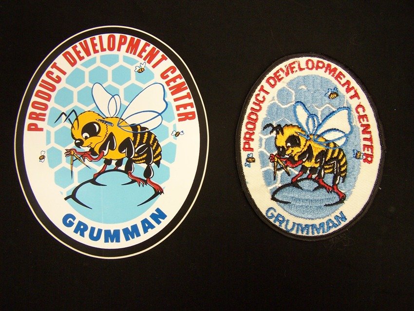 Rare Grumman Product Development Center Patch and Decal: Apollo era cloth back patch and unused decal sticker From the estate of a Joel H. Taft a 40 plus year veteran of Grumman Aerospace Corporation