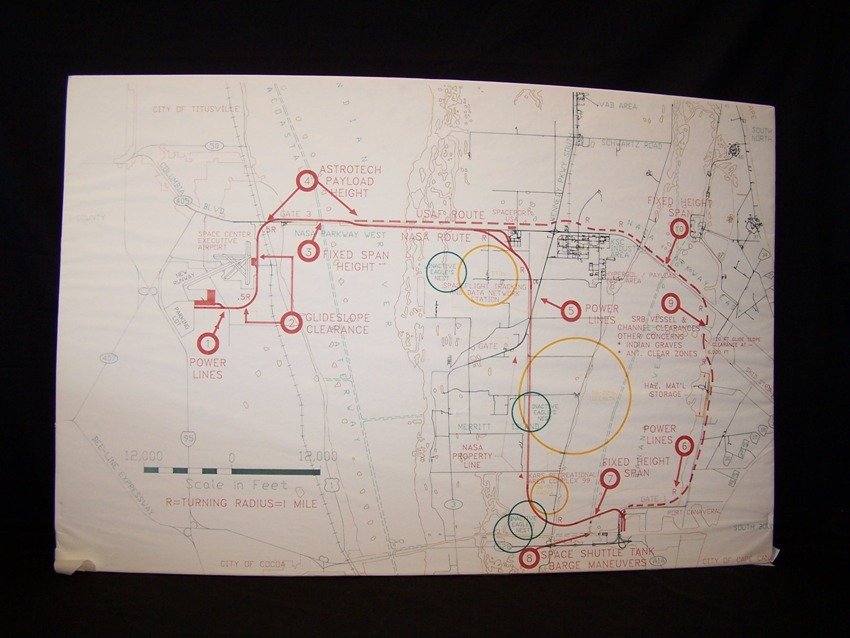 Unique Hand Drawn Map Kennedy Space Center Florida: Oversized no international shipping Unique Hand Drawn map of the route for transporting the Shuttle? Very detailed and measures 29 X 45 in From the estate of a Joel H. Taft a 40 plus year veteran of G