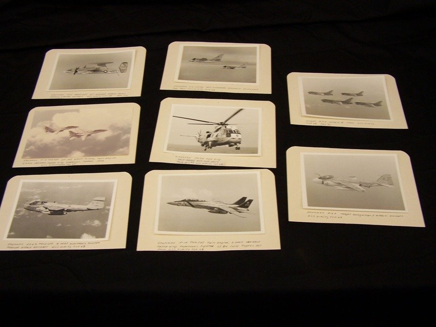 Collection of Plane Photos Mostly Grumman: lot of 8 that measure 5 X 7 in on Kodak Paper with one piece of double sided tape affixed to thick stock paper From the estate of a Joel H. Taft a 40 plus year veteran of Grumman Aerospace Corporation