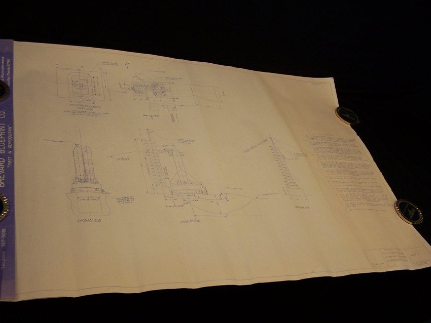 Vintage NASA Related Blueprint: 3 pages stapled at edge concept for two stage winged internal payload fly back booster 1985 that measures 28 X 39 in each Vintage Blueprint from the estate of Donald Buchanan a mechanical engineer and