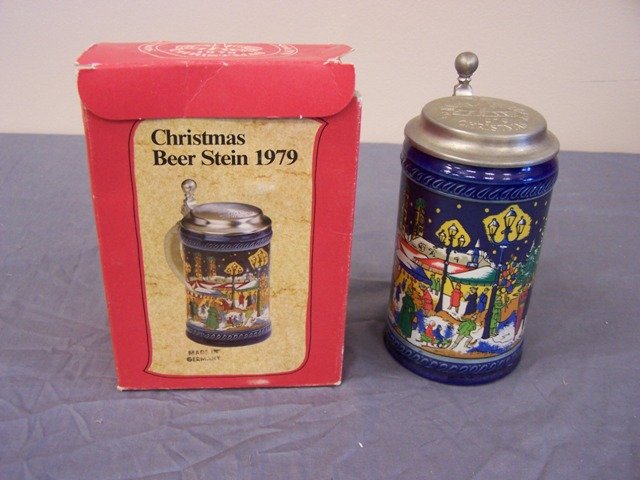 Second Annual Christmas Beer Stein 1979 Germany: limited edition in original box lidded stein measures 7 in tall please see photos