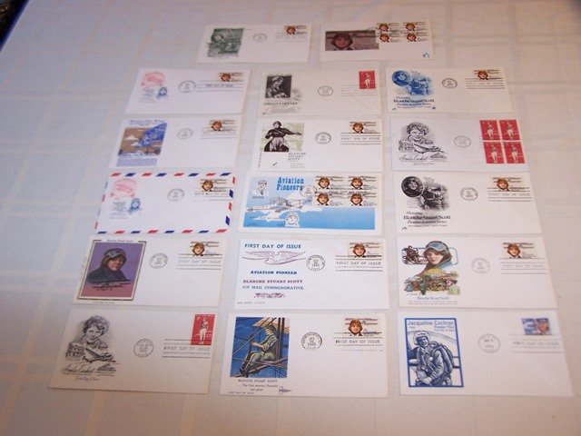 Women Aviator Pilot First Day Cover Collection: 17 First Day Covers 1960's-1980's Women Aviator collection please see photos