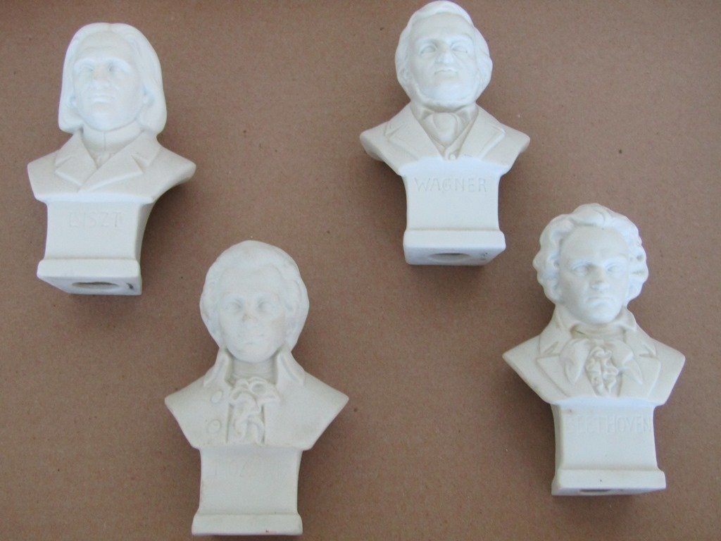 German Bisque Piano Bust Figures Antique: Lot of 4 busts that measure 4 in tall each