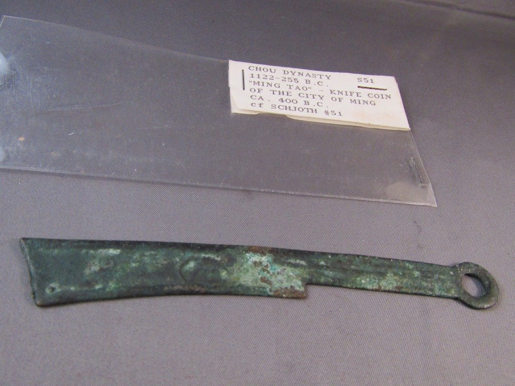 Chou Dynasty 1122-255 B.C. Knife Coin City of Ming: Chou Dynasty Ming Tao Knife coin of the city of ming Ca 400 B.C.