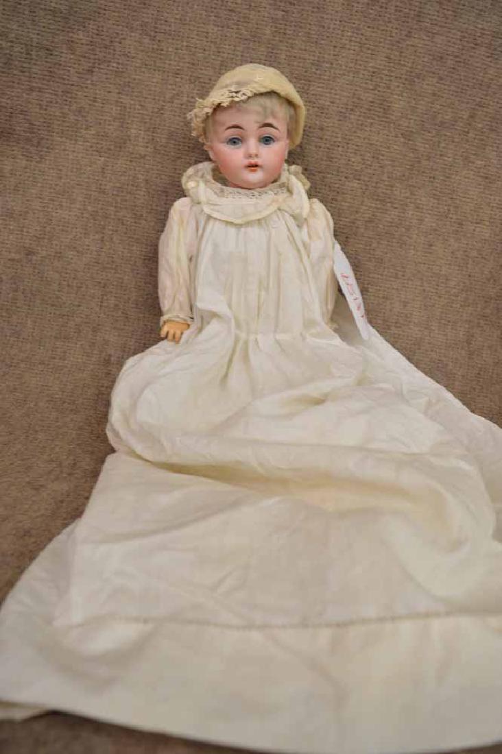 BISQUE SOCKET HEAD: 13" KESTNER 143 FACE, MARKED C MADE IN GERMANY 7, BISQUE SOCKET HEAD ON BJCB, MARKED GERMANY 0 ON POSTERIOR, ORIG PLASTER PATE & REMAINS OF BLONDE MOHAIR WIG, BLUE SLEEP EYES, O/M W/2 UPPER TEETH, DRE