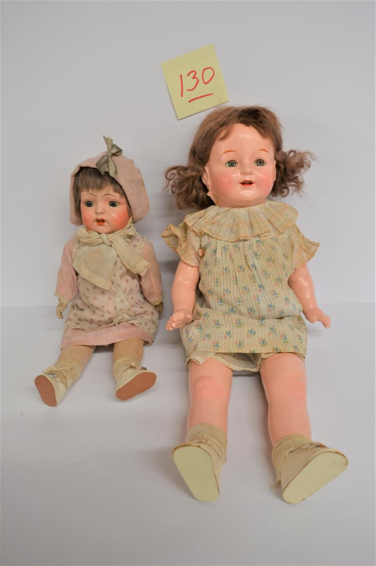 BOX LOT OF DOLLS: BOX LOT TO INC: 21" EIH COMPO DOLL W/CLOTH TORSO, BROWN MOHAIR WIG, TIN O/C EYES, O/M, WORKING CRIER, ORIG CLOTHES & 16" COMPO HEAD & CLOTH BODY DOLL, COMPO HANDS, BROWN MOHAIR WIG, DARK GREY O/C EYES