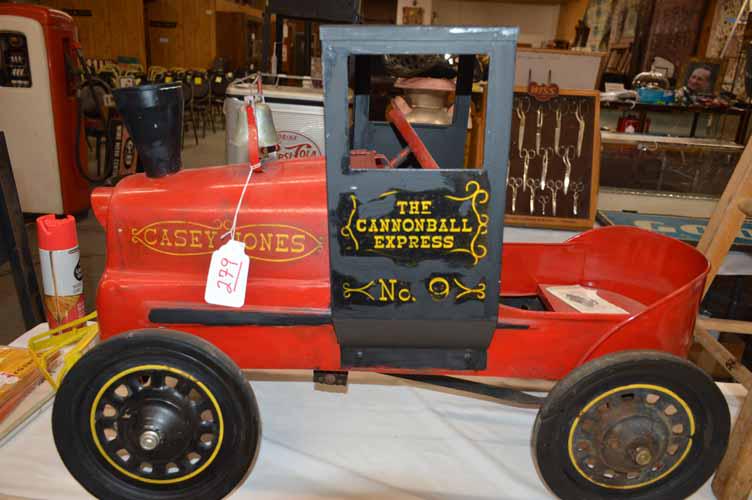 CASEY JONES PEDAL CAR: CASEY JONES CANNONBALL EXPRESS #0 STEEL CHILD'S LOCOMOTIVE PEDAL CAR - 40" L X 18" W X 24" H
