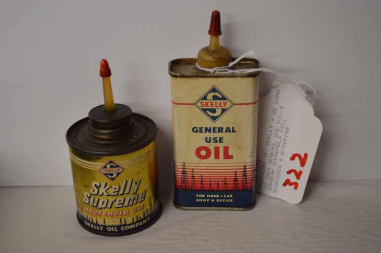2 SKELLY 4 OZ. CANS: (2) SKELLY 4 OZ CANS TO INC: GENERAL USE OIL & SUPREME HOUSEHOLD OIL
