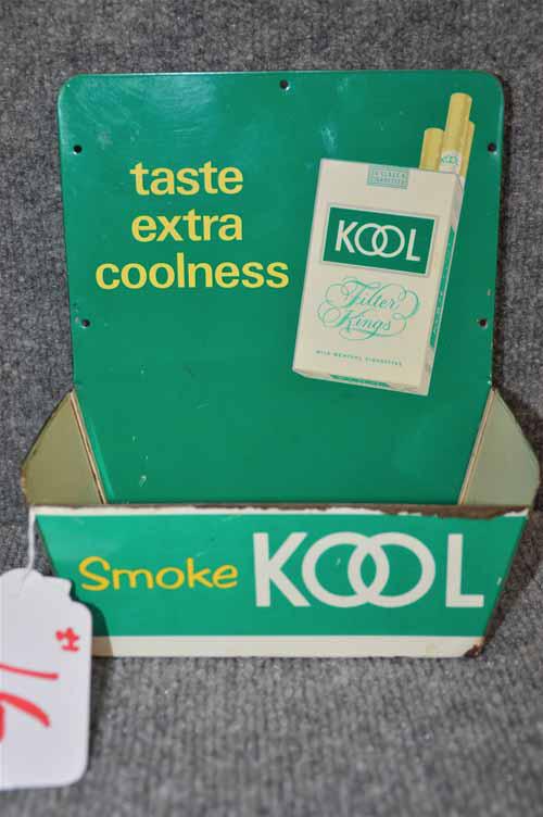 KOOL CIGARETTE DISPLAY RACK: KOOL CIGARETTE TIN WALL MOUNT DISPLAY RACK