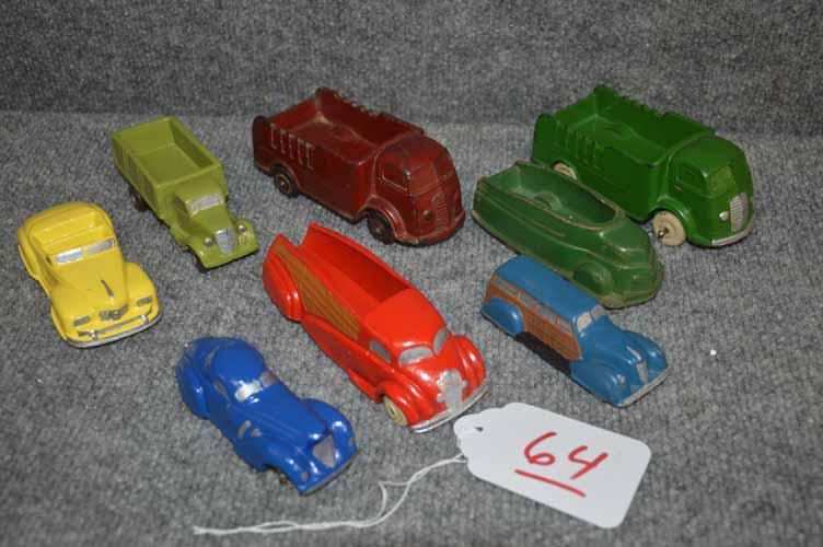 (9) AUBURN & SUN TOY VEHICLES: GROUP OF (9) AUBURN & SUN RUBBER VEHICLES
