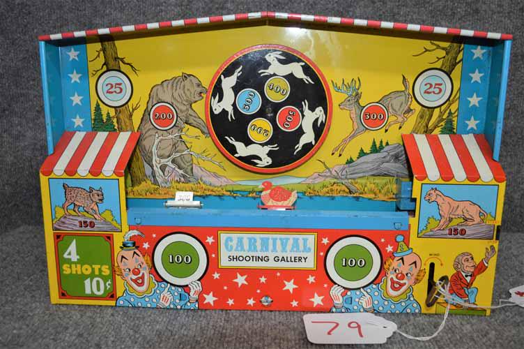 SHOOTING GALLERY TOY: CHILD'S TIN WIND UP SHOOTING GALLERY BY OHIO ART CO.