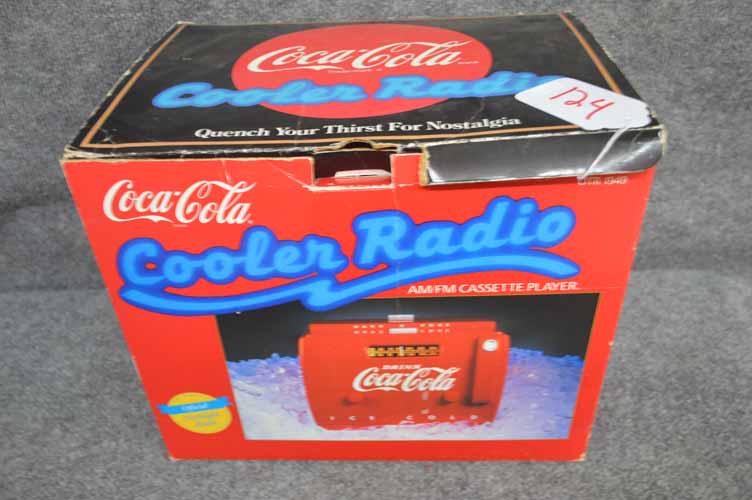 COCA-COLA "COOLER RADIO": COCA-COLA COOLER RADIO IN ORIGINAL BOX - DATED 1988 - AM/FM RADIO WITH CASSETTE PLAYER