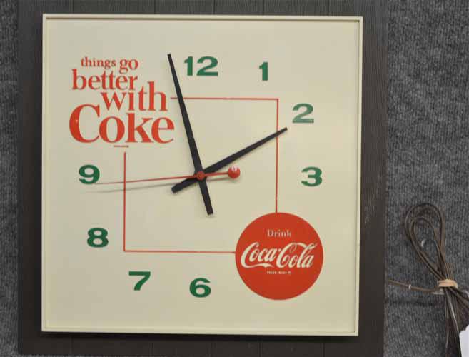 COKE CLOCK: PLASTIC "THINGS GO BETTER WITH COKE" SQUARE WALL CLOCK