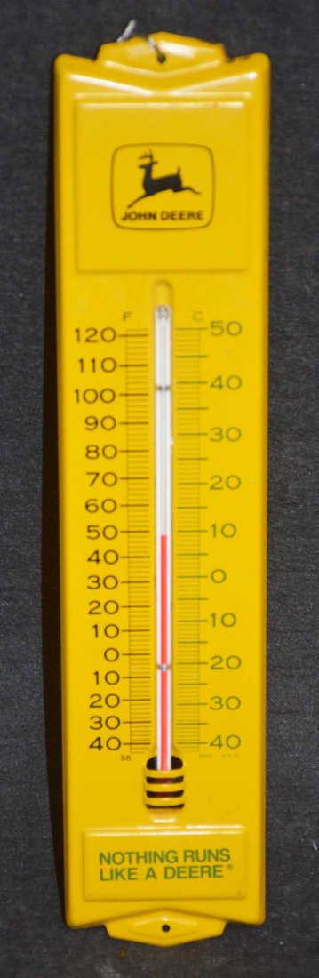 JOHN DEERE THERMOMETER: TIN 13" X 3"