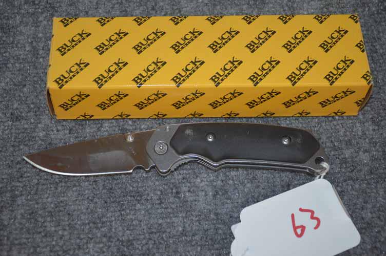 BUCK KNIFE: BUCK ALPHA HUNTER FOLDING LOCK BACK KNIFE #B278 IN ORIGINAL BOX AND CANVAS SHEATH, 8 1/4" LONG
