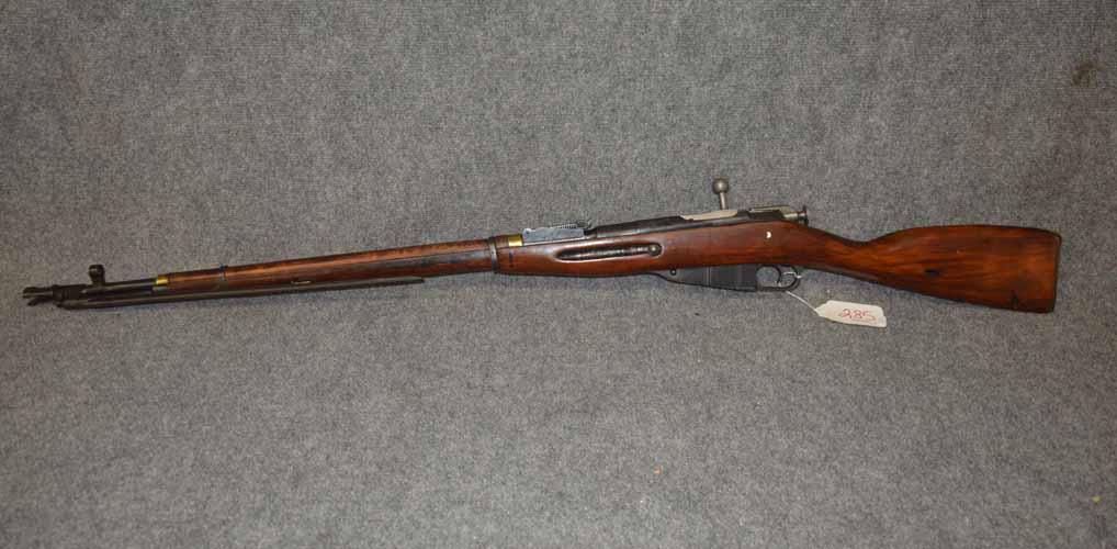 MOSIN NAGANT RIFLE: MOSIN NAGANT 1943 BOLT ACTION MODEL 91/30 RUSSIAN MILITARY RIFLE W/BAYONET, SERIAL# 3166 ORIGINAL HARDWOOD STOCK, ADJUSTABLE REAR SIGHT 7.62 X 54MM CALIBER