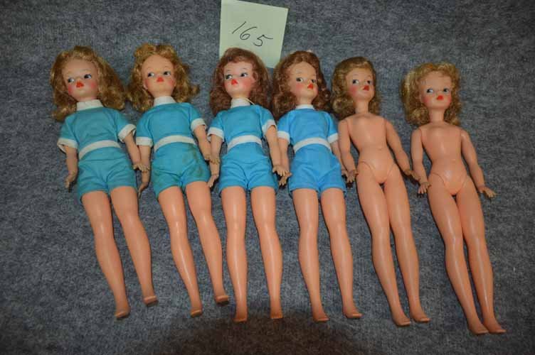 6 IDEAL TAMMY DOLLS: (6) IDEAL TAMMY DOLLS TO INC: (5) MARKED BS 12 2 AND (1) MARKED BS 12 3 - (4) HAVE BLUE AND WHITE ROMPERS ON AND (2) ARE NUDE