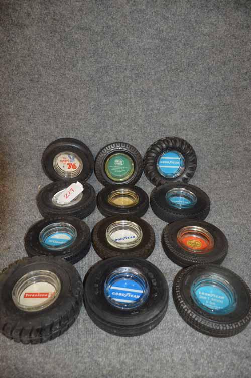 12 TIRE ASHTRAYS: GROUPING OF (12) ADVERTISING TIRE ASHTRAYS, INCLUDING GOODYEAR, BF GOODRICH, KELLY TIRE, ARMSTRONG ETC