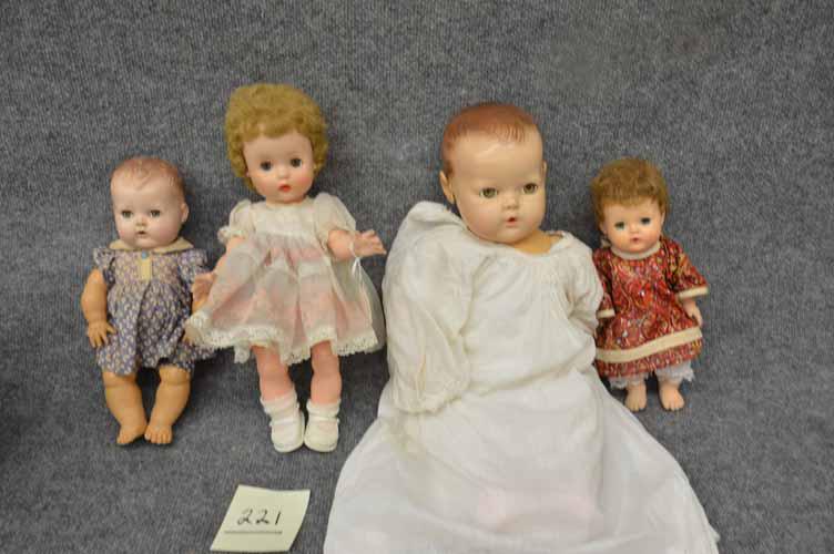 (4) VINYL, PLASTIC & RUBBER DOLLS: (4) VINYL, PLASTIC & RUBBER BABY DOLLS TO INC: EFFANBEE DYDEE BABY, AMERICAN CHARACTER & HORSMAN, ETC DRESSED APPROPRIATELY, SOME NEED CLEANING