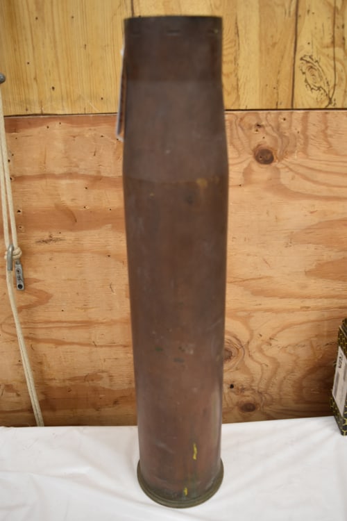 LARGE BRASS 90MM ARTILLERY SHELL: LARGE BRASS 90MM ARTILLERY SHELL