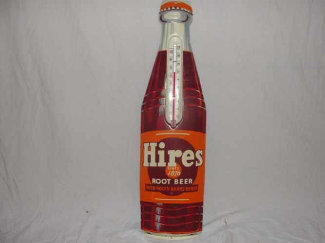 Hires Root Beer Bottle Thermometer: Hires Root Beer Tin Bottle Thermometer 29" H x 8" W