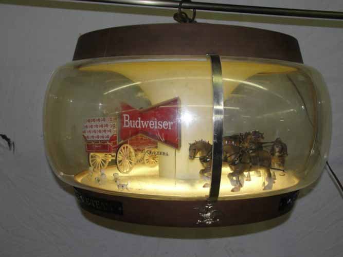 Budweiser Rotating Carousel Light: Budweiser Rotating Carousel Light with wagon, horses & dalmations 23" diameter