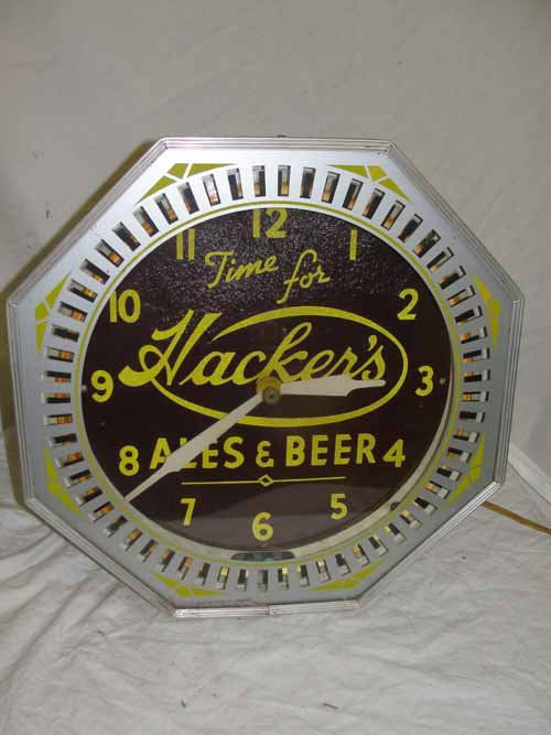 Hackers Ale & Beer Neon Clock: Hackers Ale & Beer advertising Neon Light Up Octagon Clock 18" x 18"
