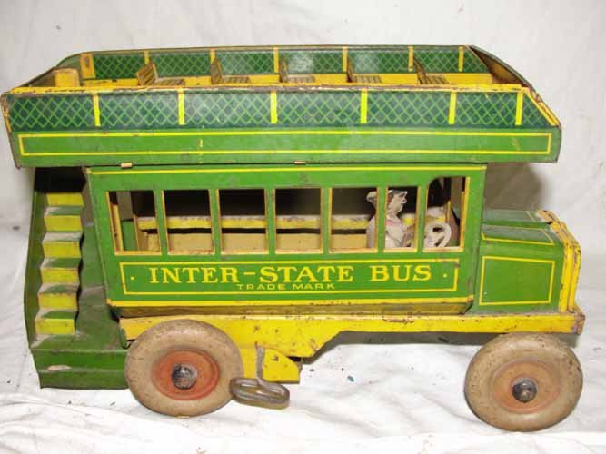 Interstate Bus by Strauss: Tin Interstate Bus by Strauss Mechanical Toys 11"W x 6" H x 4" D