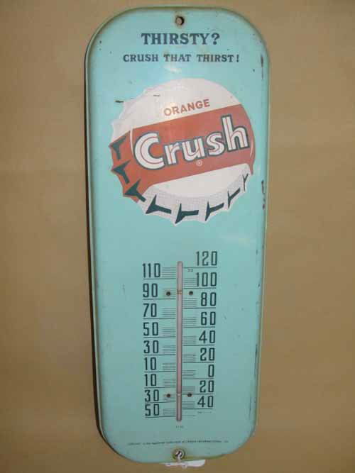 Orange Crush Thermometer: Tin Orange Crush Thermometer 16"H x 6"W