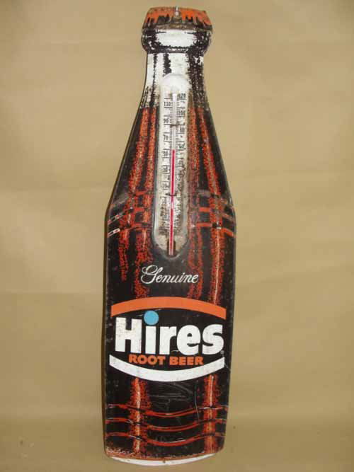 Hires Root Beer Bottle Thermometer: Tin Hires Root Beer Bottle Thermometer - 29"H x 8"W